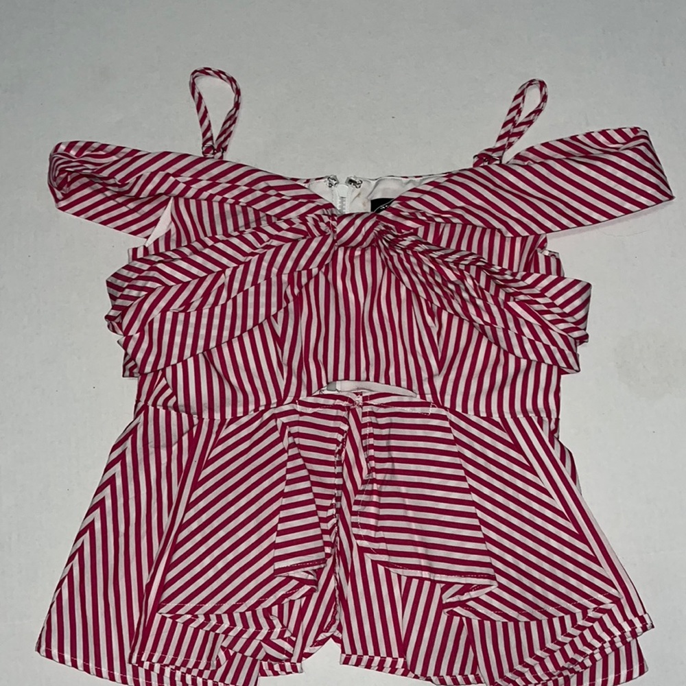 Pink Candy striped cropped blouse